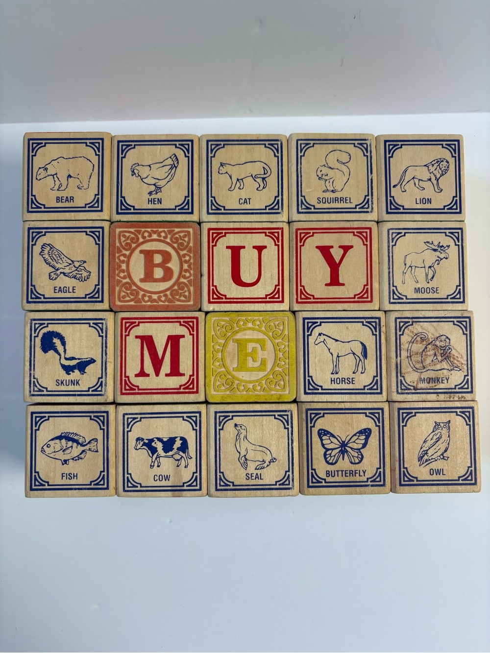 Vintage wooden alphabet blocks set of 20